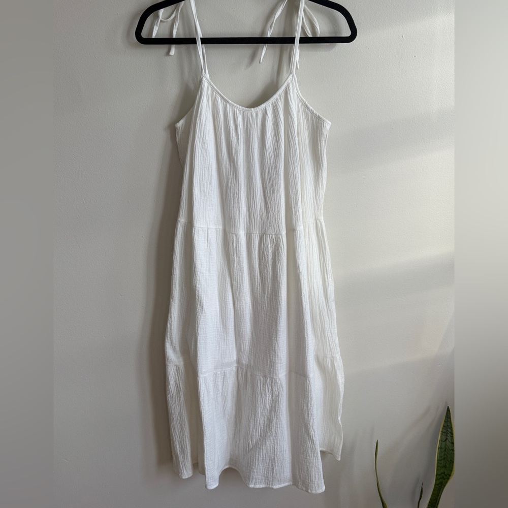 White Textured Flowy Midi Dress